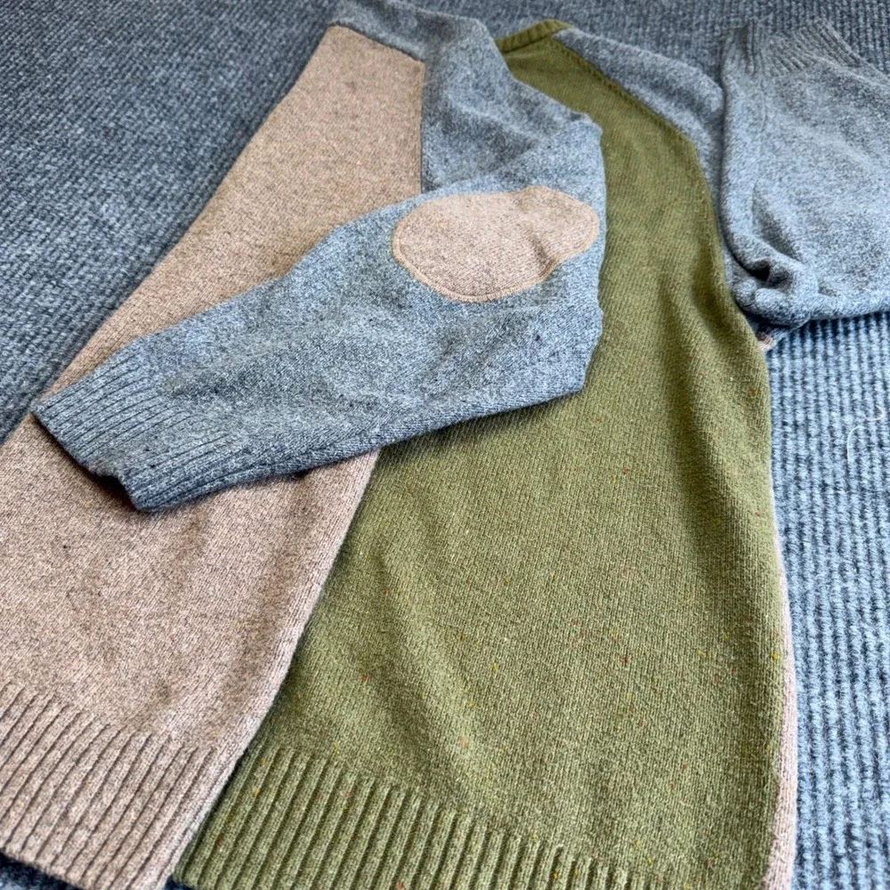 Colorblock Pullover Sweater Mens XXL Elbow Patch Grandpa Core Cozy Vintage